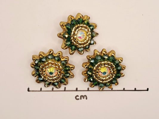 Beaded Crystal Buttons Green and Gold